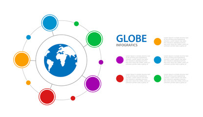 Infographics business with a globe in the center of the circle. Presentation business infographic template with 5 options. Horizontal Vector illustration.