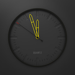 modern stylish clock with yellow pointers