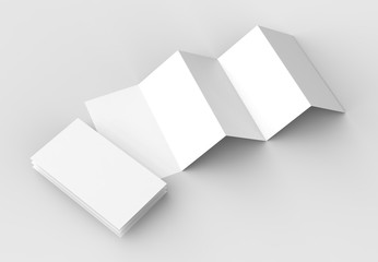 10 page leaflet, 5 panel accordion fold vertical brochure mock up isolated on light gray background. 3D illustrating.