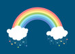 Rainbow and clouds on dark blue background.