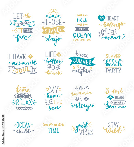 Cuadros en Lienzo Hand-drawn illustrated lettering quotes about sea / ocean / summer