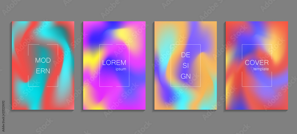 Minimal fluid colors covers set. Future geometric gradient background. Vector templates for placards, banners, flyers, presentations and reports - obrazy, fototapety, plakaty 