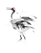 painted stylized bird crane on white background