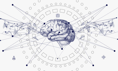 Wall Mural - human brain in innovations systems global study of the connection with robotics and the development 