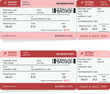Two patterns of airpane boarding pass. Red ticket isolated on white background. Vector illustration