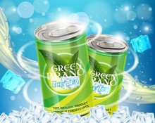 Green Ice Tea Advertising Vector Realistic Illustration