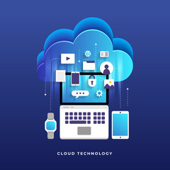 Sticker - Flat design concept cloud computing technology users network configuration isometric. Vector illustration.