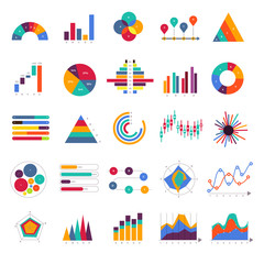 Sticker - Vector set business graph and chart infographic diagram. Flat design concept.