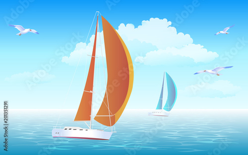 Dekoracja na wymiar  jacht-zaglowy-na-oceanie-ilustracja-wektorowa-regat-zeglarskich
