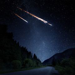 Wall Mural - falling meteorite, asteroid, comet on earth. elements of this image furnished by nasa.