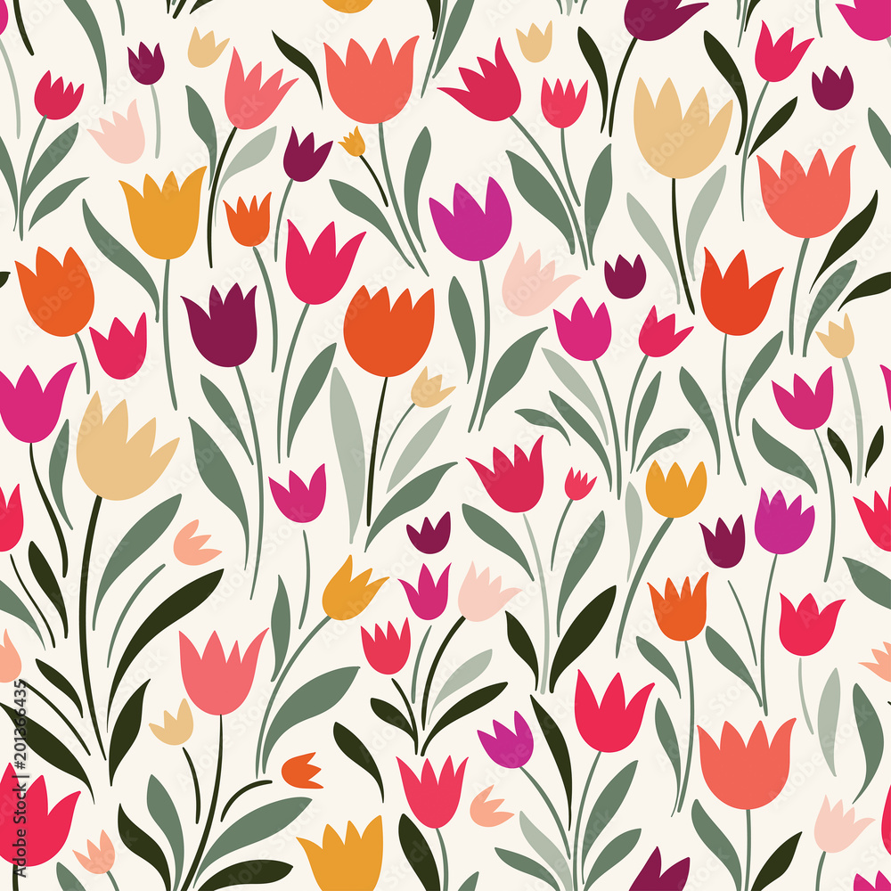 Seamless pattern with hand drawn tulips Stock Vector | Adobe Stock
