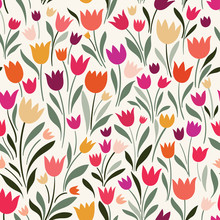 Seamless Pattern With Hand Drawn Tulips