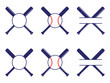 Vector set with baseball logos, split and circle monograms. Baseball crossed bats. Criss cross bats. Flat vector illustration