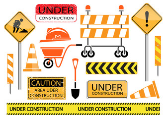 under construction sign and icon set