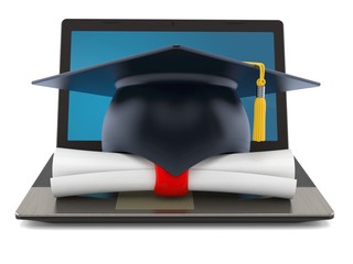 Poster - Mortarboard with certificate on laptop