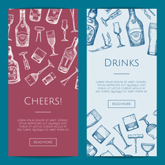 Wall Mural - vector hand drawn alcohol drink bottles and glasses