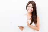 Fototapeta  - attractive asian woman holding blank whiteboard