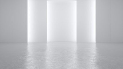 3D rendering minimalist and modern design studio room space background, high key lighting .