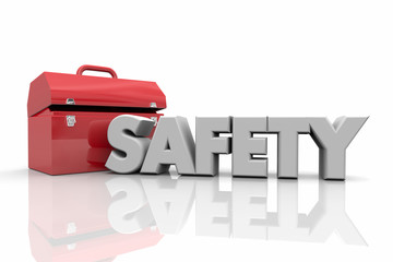 Wall Mural - Safety Tools Toolbox Resources Word 3d Illustration