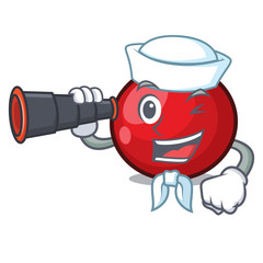 Wall Mural - Sailor with binocular red currant mascot cartoon