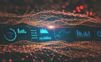 Fototapete - HUD interface and global network. 3D illustration