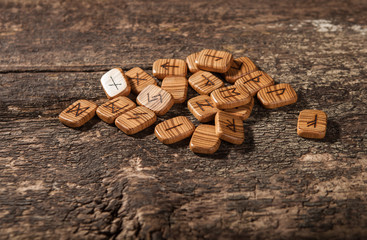 Sticker - Runes on a textured old wooden surface