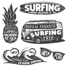 Vintage Monochrome Surfing Graphics Set