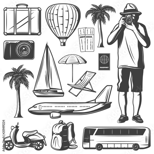Vintage Vacation And Travel Elements Set