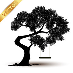 Wall Mural - tree silhouette isolated on white background.