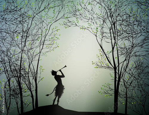 Fotografía faun playing in the spring forest,