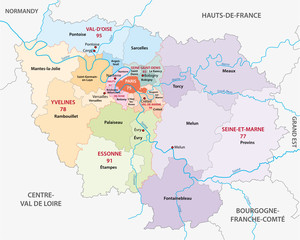  new ile de france administrative and political vector map