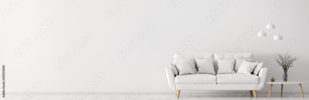 Interior with white sofa and coffee table 3d rendering - obrazy, fototapety, plakaty 
