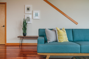 Contemporary Teal sofa in livingroom