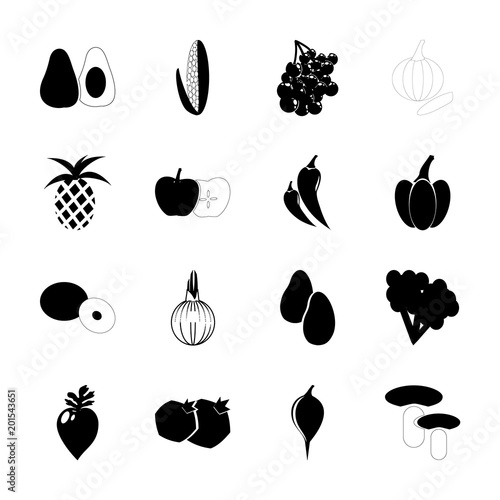 Fotografie, Obraz icon Fruits And Vegetables with radish, bombshell, cherry, poonac and mushrooms