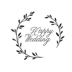 Wall Mural - happy wedding hand lettering inscription. modern calligraphy greeting card. vector isolated on white