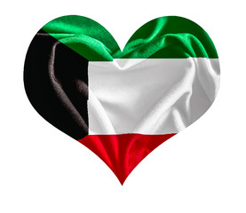 The flag of Kuwait in a heart shape with fabric texture.