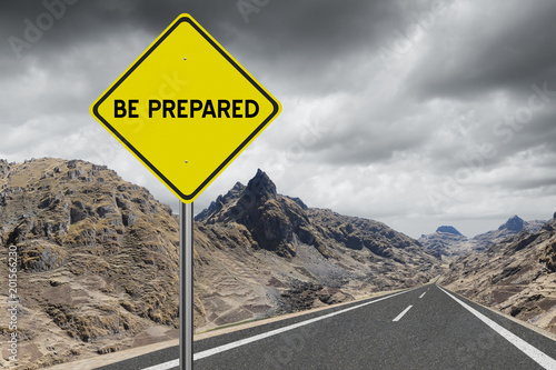 Fotografie, Obraz Be Prepared highway sign on storm cloud background