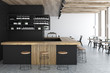 © ImageFlow - Black wall bar interior, front view