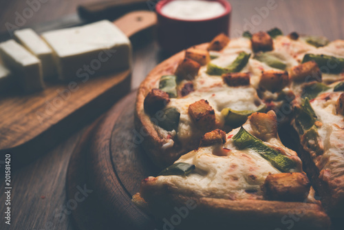 Indian Paneer Pizza With Fresh Cottage Cheese Cubes And White