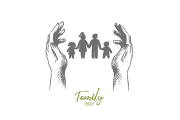 Wall Mural - Family concept. Hand drawn silhouette of family mother father and children. Happy family concept poster isolated vector illustration.