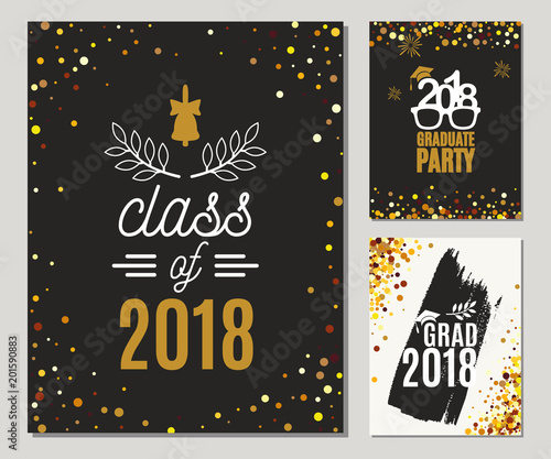 Graduation Cl Of 2018 Greeting Cards Set With Golden Glitter Graduation Cl Of 2018 Greeting Cards Set With Golden Glitter Vector Graduate Party Invitations Grad Posters All Isolated And Layered