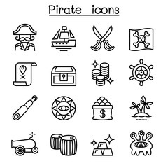 Pirate icon set in thin line style