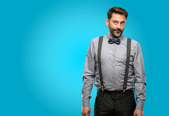 Sticker - Middle age man, with beard and bow tie doubt expression, confuse and wonder concept, uncertain future