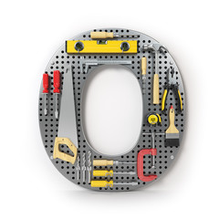 Wall Mural - Letter O. Alphabet from the tools on the metal pegboard isolated on white.