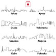 vector outline icons of Japan cities skylines