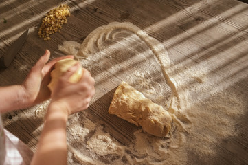 female woman artisan baker at home baking a sweet dough cookies, series from the whole process available