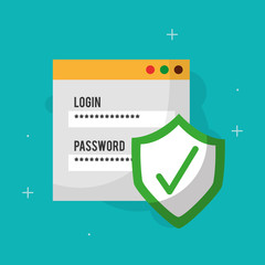 Wall Mural - cyber security login password shield checkmark vector illustration