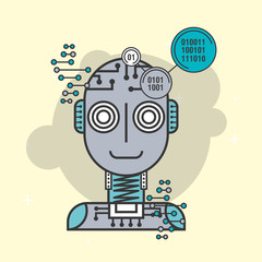 Sticker - artificial intelligence robot binary technology vector illustration