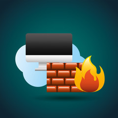 Sticker - cyber security cloud storage firewall computer vector illustration