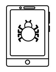 Sticker - cyber security smartphone bug virus alert warning vector illustration outline